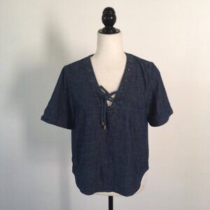 Lace-Up Chambray Top